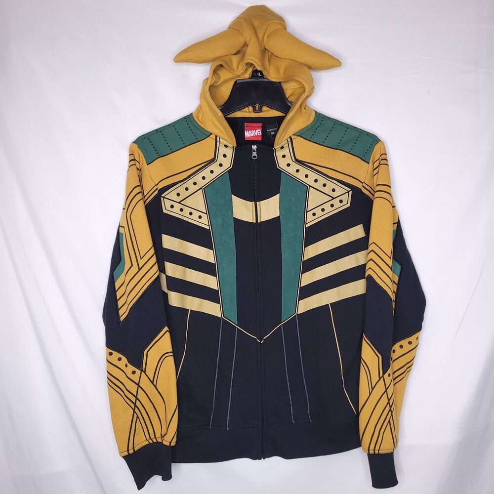 Marvel Loki Hoodie Mens Small Fleece Full Zip Horns Mad Engine